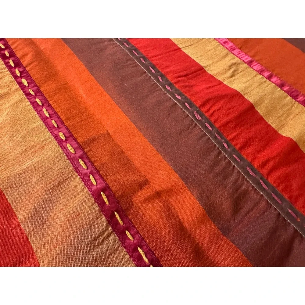 Fall Placemat Set of 2 Orange Red Stripe & Solid Brown‎ Decorative Home Decor